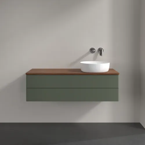 Bild von VILLEROY BOCH Antao Waschbeckenunterschrank, 2 Auszüge, 1200 x 360 x 500 mm, Front ohne Struktur, Leaf Green Matt Lacquer / Warm Walnut #K23012HL
