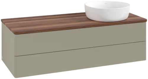 Bild von VILLEROY BOCH Antao Waschbeckenunterschrank, 2 Auszüge, 1200 x 360 x 500 mm, Front ohne Struktur, Stone Grey Matt Lacquer / Warm Walnut #K23012HK