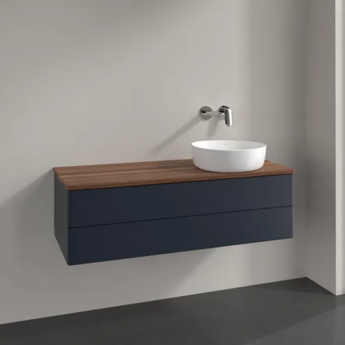 Bild von VILLEROY BOCH Antao Waschbeckenunterschrank, 2 Auszüge, 1200 x 360 x 500 mm, Front ohne Struktur, Midnight Blue Matt Lacquer / Warm Walnut #K23012HG