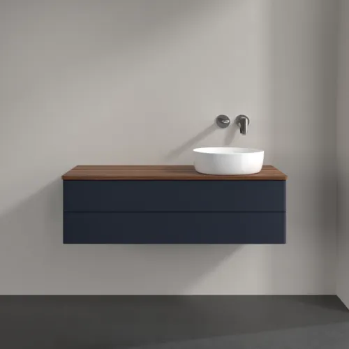 Bild von VILLEROY BOCH Antao Waschbeckenunterschrank, 2 Auszüge, 1200 x 360 x 500 mm, Front ohne Struktur, Midnight Blue Matt Lacquer / Warm Walnut #K23012HG