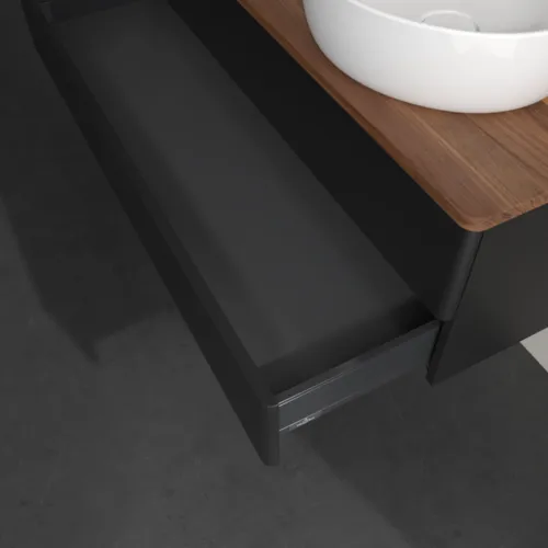 Bild von VILLEROY BOCH Antao Waschbeckenunterschrank, 2 Auszüge, 1200 x 360 x 500 mm, Front ohne Struktur, Black Matt Lacquer / Warm Walnut #K23012PD