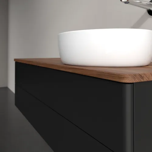 Bild von VILLEROY BOCH Antao Waschbeckenunterschrank, 2 Auszüge, 1200 x 360 x 500 mm, Front ohne Struktur, Black Matt Lacquer / Warm Walnut #K23012PD