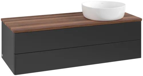 Bild von VILLEROY BOCH Antao Waschbeckenunterschrank, 2 Auszüge, 1200 x 360 x 500 mm, Front ohne Struktur, Black Matt Lacquer / Warm Walnut #K23012PD
