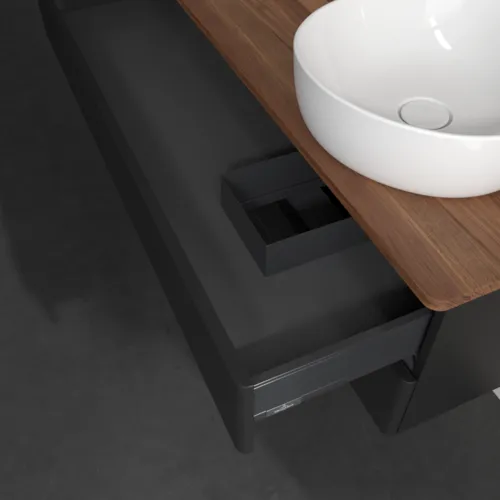 Bild von VILLEROY BOCH Antao Waschbeckenunterschrank, 2 Auszüge, 1200 x 360 x 500 mm, Front ohne Struktur, Black Matt Lacquer / Warm Walnut #K23012PD
