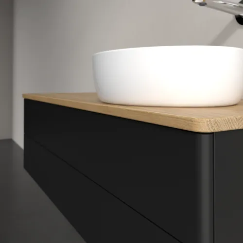 Bild von VILLEROY BOCH Antao Waschbeckenunterschrank, 2 Auszüge, 1200 x 360 x 500 mm, Front ohne Struktur, Black Matt Lacquer / Honey Oak #K23011PD