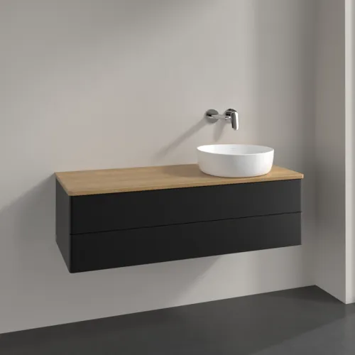 Bild von VILLEROY BOCH Antao Waschbeckenunterschrank, 2 Auszüge, 1200 x 360 x 500 mm, Front ohne Struktur, Black Matt Lacquer / Honey Oak #K23011PD