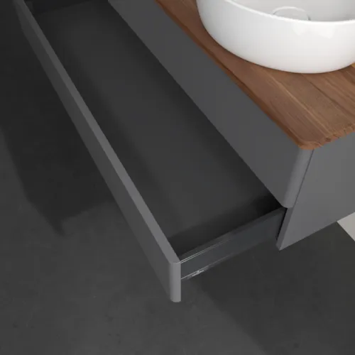 Bild von VILLEROY BOCH Antao Waschbeckenunterschrank, 2 Auszüge, 1200 x 360 x 500 mm, Front ohne Struktur, Anthracite Matt Lacquer / Warm Walnut #K23012GK