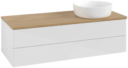 Obrázek VILLEROY BOCH Antao Vanity unit, 2 pull-out compartments, 1200 x 360 x 500 mm, Front without structure, Glossy White Lacquer / Honey Oak #K23011GF