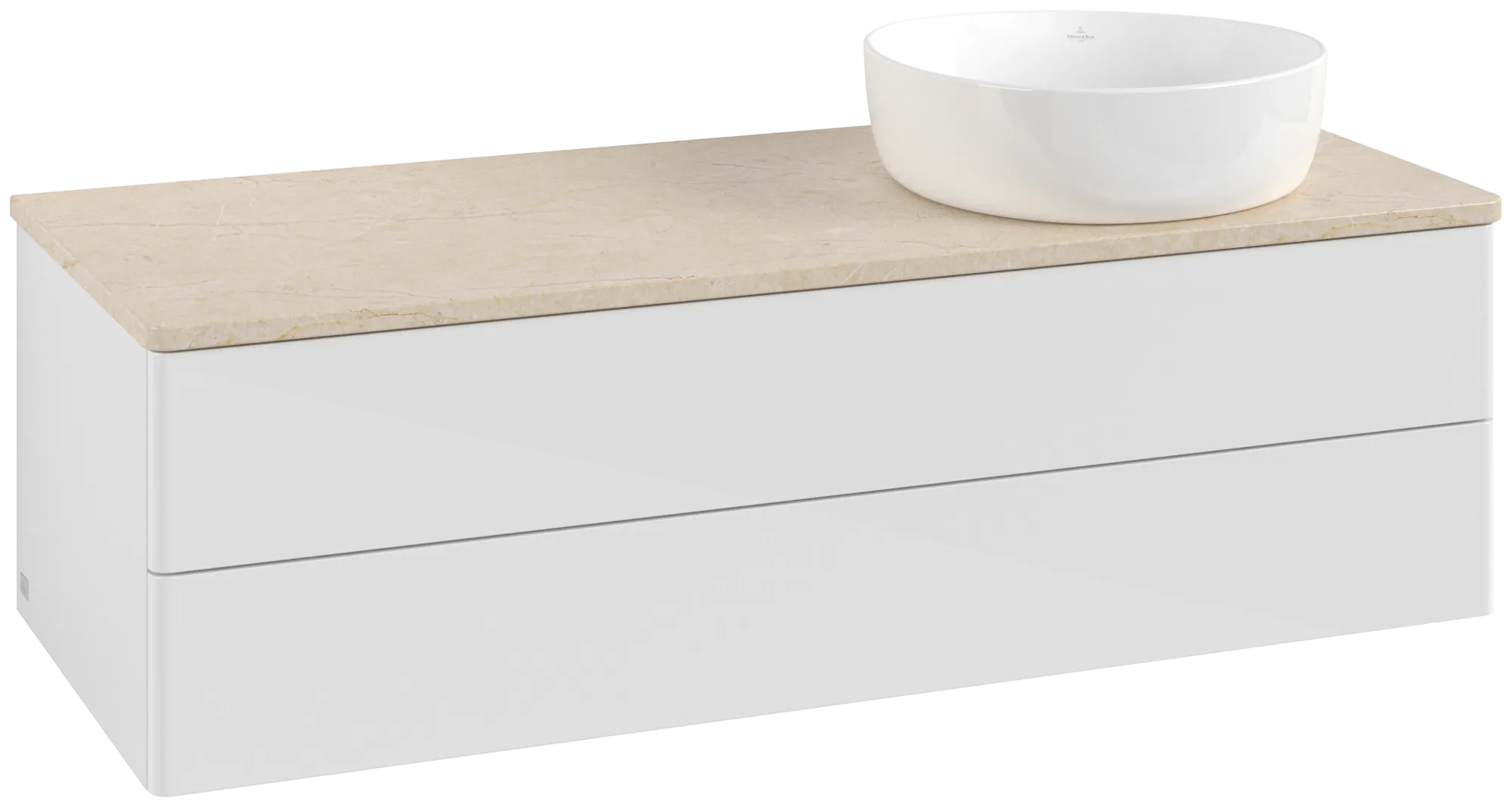 Bild von VILLEROY BOCH Antao Waschbeckenunterschrank, 2 Auszüge, 1200 x 360 x 500 mm, Front ohne Struktur, Glossy White Lacquer / Botticino #K23013GF