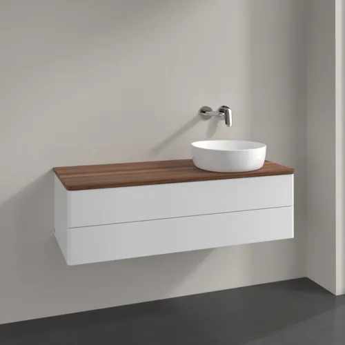 Bild von VILLEROY BOCH Antao Waschbeckenunterschrank, 2 Auszüge, 1200 x 360 x 500 mm, Front ohne Struktur, Glossy White Lacquer / Warm Walnut #K23012GF
