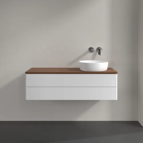 Bild von VILLEROY BOCH Antao Waschbeckenunterschrank, 2 Auszüge, 1200 x 360 x 500 mm, Front ohne Struktur, Glossy White Lacquer / Warm Walnut #K23012GF