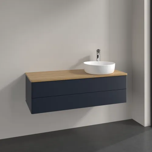 Bild von VILLEROY BOCH Antao Waschbeckenunterschrank, 2 Auszüge, 1200 x 360 x 500 mm, Front ohne Struktur, Midnight Blue Matt Lacquer / Honey Oak #K23051HG