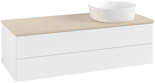 Bild von VILLEROY BOCH Antao Waschbeckenunterschrank, 2 Auszüge, 1200 x 360 x 500 mm, Front mit Struktur, White Matt Lacquer / Botticino #K23113MT