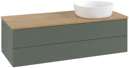 Bild von VILLEROY BOCH Antao Waschbeckenunterschrank, 2 Auszüge, 1200 x 360 x 500 mm, Front mit Struktur, Leaf Green Matt Lacquer / Honey Oak #K23111HL