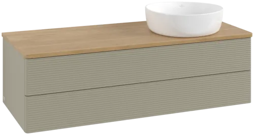 Bild von VILLEROY BOCH Antao Waschbeckenunterschrank, 2 Auszüge, 1200 x 360 x 500 mm, Front mit Struktur, Stone Grey Matt Lacquer / Honey Oak #K23111HK