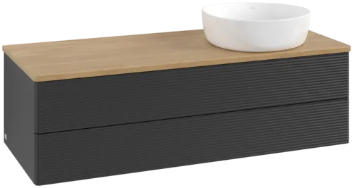 Bild von VILLEROY BOCH Antao Waschbeckenunterschrank, 2 Auszüge, 1200 x 360 x 500 mm, Front mit Struktur, Black Matt Lacquer / Honey Oak #K23111PD