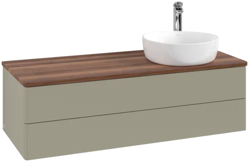 Bild von VILLEROY BOCH Antao Waschbeckenunterschrank, 2 Auszüge, 1200 x 360 x 500 mm, Front ohne Struktur, Stone Grey Matt Lacquer / Warm Walnut #K23052HK