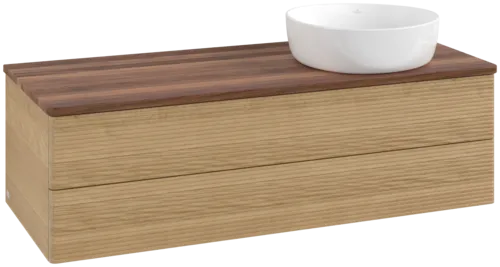 Bild von VILLEROY BOCH Antao Waschbeckenunterschrank, 2 Auszüge, 1200 x 360 x 500 mm, Front mit Struktur, Honey Oak / Warm Walnut #K23112HN