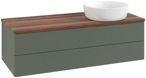 Bild von VILLEROY BOCH Antao Waschbeckenunterschrank, 2 Auszüge, 1200 x 360 x 500 mm, Front mit Struktur, Leaf Green Matt Lacquer / Warm Walnut #K23112HL