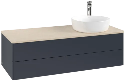 Bild von VILLEROY BOCH Antao Waschbeckenunterschrank, 2 Auszüge, 1200 x 360 x 500 mm, Front ohne Struktur, Midnight Blue Matt Lacquer / Botticino #K23053HG