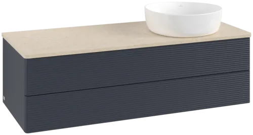 Bild von VILLEROY BOCH Antao Waschbeckenunterschrank, 2 Auszüge, 1200 x 360 x 500 mm, Front mit Struktur, Midnight Blue Matt Lacquer / Botticino #K23113HG