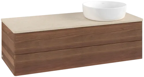 Bild von VILLEROY BOCH Antao Waschbeckenunterschrank, 2 Auszüge, 1200 x 360 x 500 mm, Front mit Struktur, Warm Walnut / Botticino #K23113HM