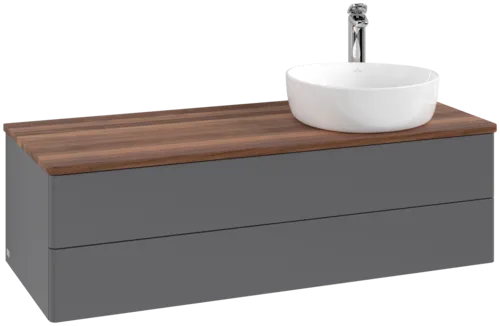 Bild von VILLEROY BOCH Antao Waschbeckenunterschrank, 2 Auszüge, 1200 x 360 x 500 mm, Front ohne Struktur, Anthracite Matt Lacquer / Warm Walnut #K23052GK