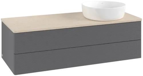 Bild von VILLEROY BOCH Antao Waschbeckenunterschrank, 2 Auszüge, 1200 x 360 x 500 mm, Front mit Struktur, Anthracite Matt Lacquer / Botticino #K23113GK