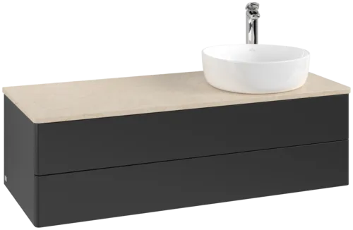 Bild von VILLEROY BOCH Antao Waschbeckenunterschrank, 2 Auszüge, 1200 x 360 x 500 mm, Front ohne Struktur, Black Matt Lacquer / Botticino #K23053PD