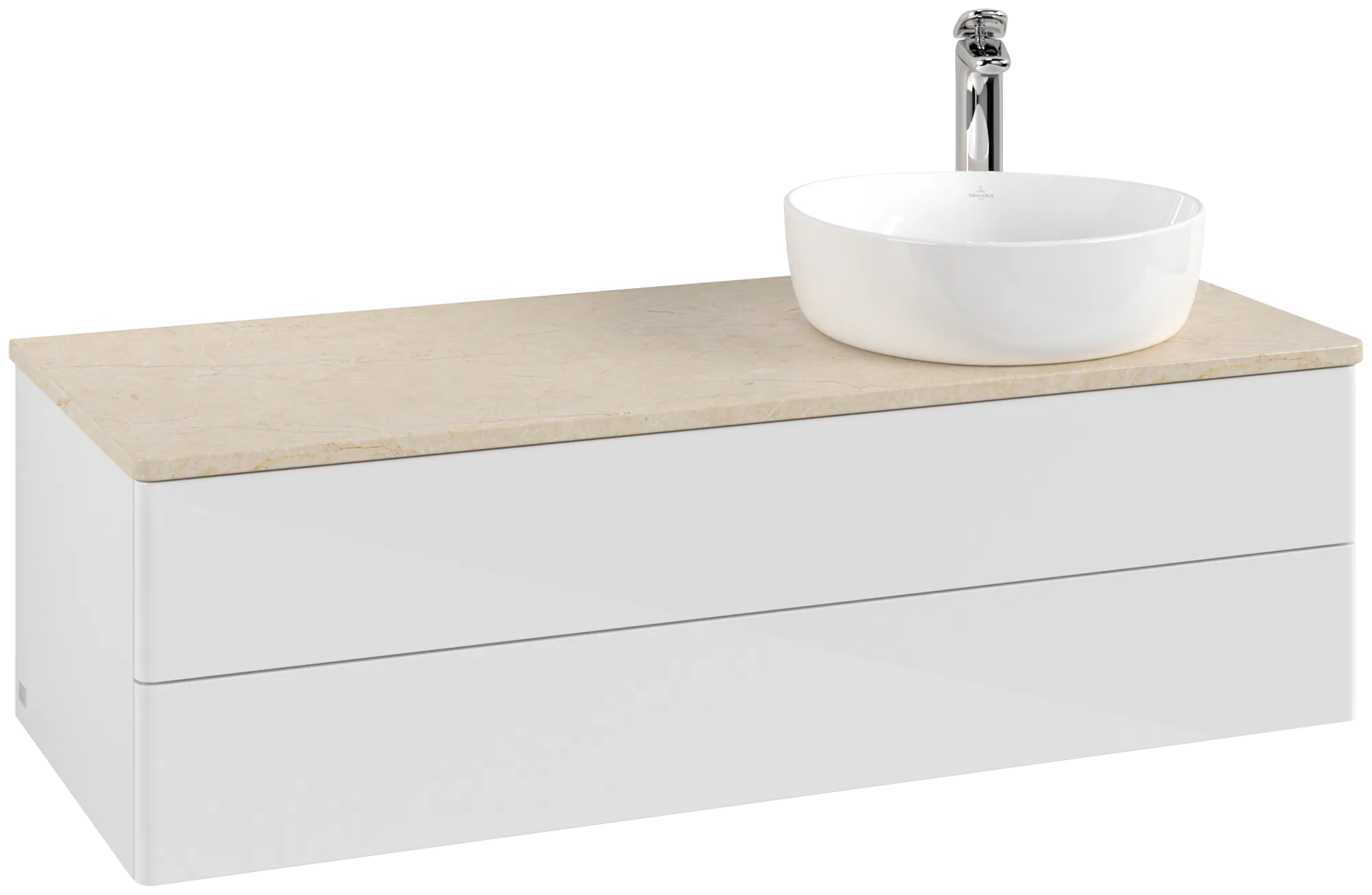Bild von VILLEROY BOCH Antao Waschbeckenunterschrank, 2 Auszüge, 1200 x 360 x 500 mm, Front ohne Struktur, Glossy White Lacquer / Botticino #K23053GF