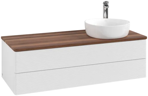 Bild von VILLEROY BOCH Antao Waschbeckenunterschrank, 2 Auszüge, 1200 x 360 x 500 mm, Front mit Struktur, Glossy White Lacquer / Warm Walnut #K23152GF