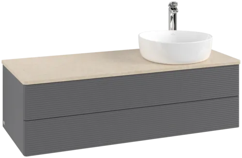 Bild von VILLEROY BOCH Antao Waschbeckenunterschrank, 2 Auszüge, 1200 x 360 x 500 mm, Front mit Struktur, Anthracite Matt Lacquer / Botticino #K23153GK