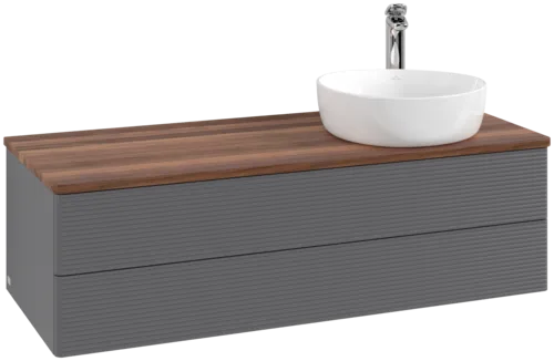 Bild von VILLEROY BOCH Antao Waschbeckenunterschrank, 2 Auszüge, 1200 x 360 x 500 mm, Front mit Struktur, Anthracite Matt Lacquer / Warm Walnut #K23152GK