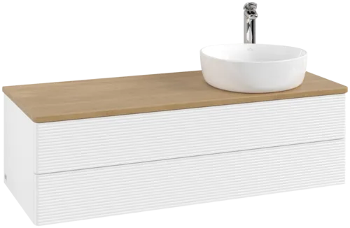 Bild von VILLEROY BOCH Antao Waschbeckenunterschrank, 2 Auszüge, 1200 x 360 x 500 mm, Front mit Struktur, White Matt Lacquer / Honey Oak #K23151MT