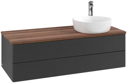 Bild von VILLEROY BOCH Antao Waschbeckenunterschrank, 2 Auszüge, 1200 x 360 x 500 mm, Front mit Struktur, Black Matt Lacquer / Warm Walnut #K23152PD