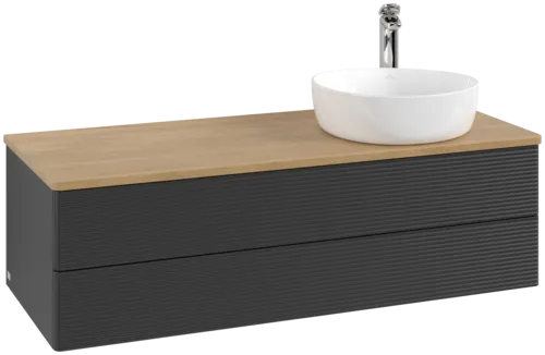 Bild von VILLEROY BOCH Antao Waschbeckenunterschrank, 2 Auszüge, 1200 x 360 x 500 mm, Front mit Struktur, Black Matt Lacquer / Honey Oak #K23151PD
