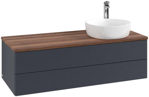 Bild von VILLEROY BOCH Antao Waschbeckenunterschrank, 2 Auszüge, 1200 x 360 x 500 mm, Front mit Struktur, Midnight Blue Matt Lacquer / Warm Walnut #K23152HG