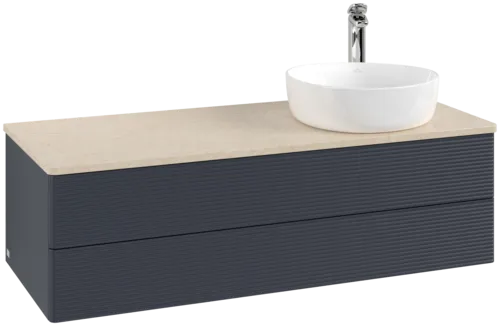 Bild von VILLEROY BOCH Antao Waschbeckenunterschrank, 2 Auszüge, 1200 x 360 x 500 mm, Front mit Struktur, Midnight Blue Matt Lacquer / Botticino #K23153HG