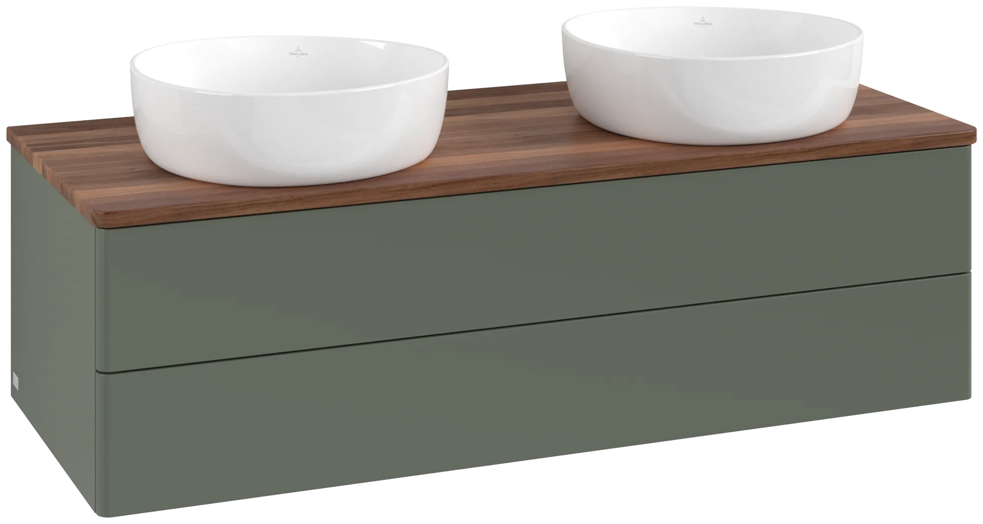 Bild von VILLEROY BOCH Antao Waschbeckenunterschrank, 2 Auszüge, 1200 x 360 x 500 mm, Front ohne Struktur, Leaf Green Matt Lacquer / Warm Walnut #K24012HL