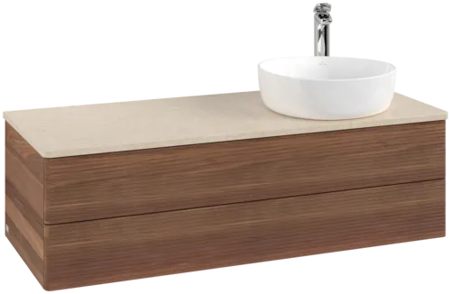 Bild von VILLEROY BOCH Antao Waschbeckenunterschrank, 2 Auszüge, 1200 x 360 x 500 mm, Front mit Struktur, Warm Walnut / Botticino #K23153HM