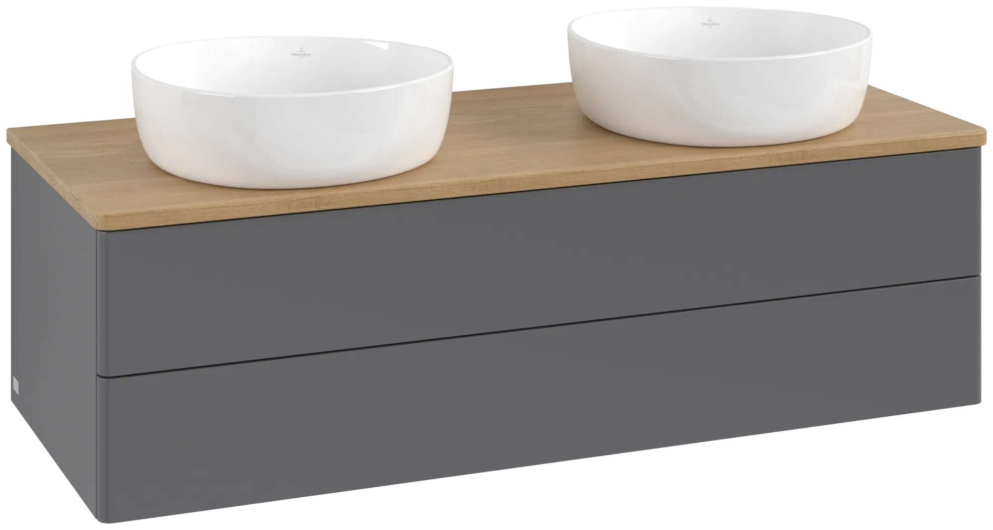 Bild von VILLEROY BOCH Antao Waschbeckenunterschrank, 2 Auszüge, 1200 x 360 x 500 mm, Front ohne Struktur, Anthracite Matt Lacquer / Honey Oak #K24011GK