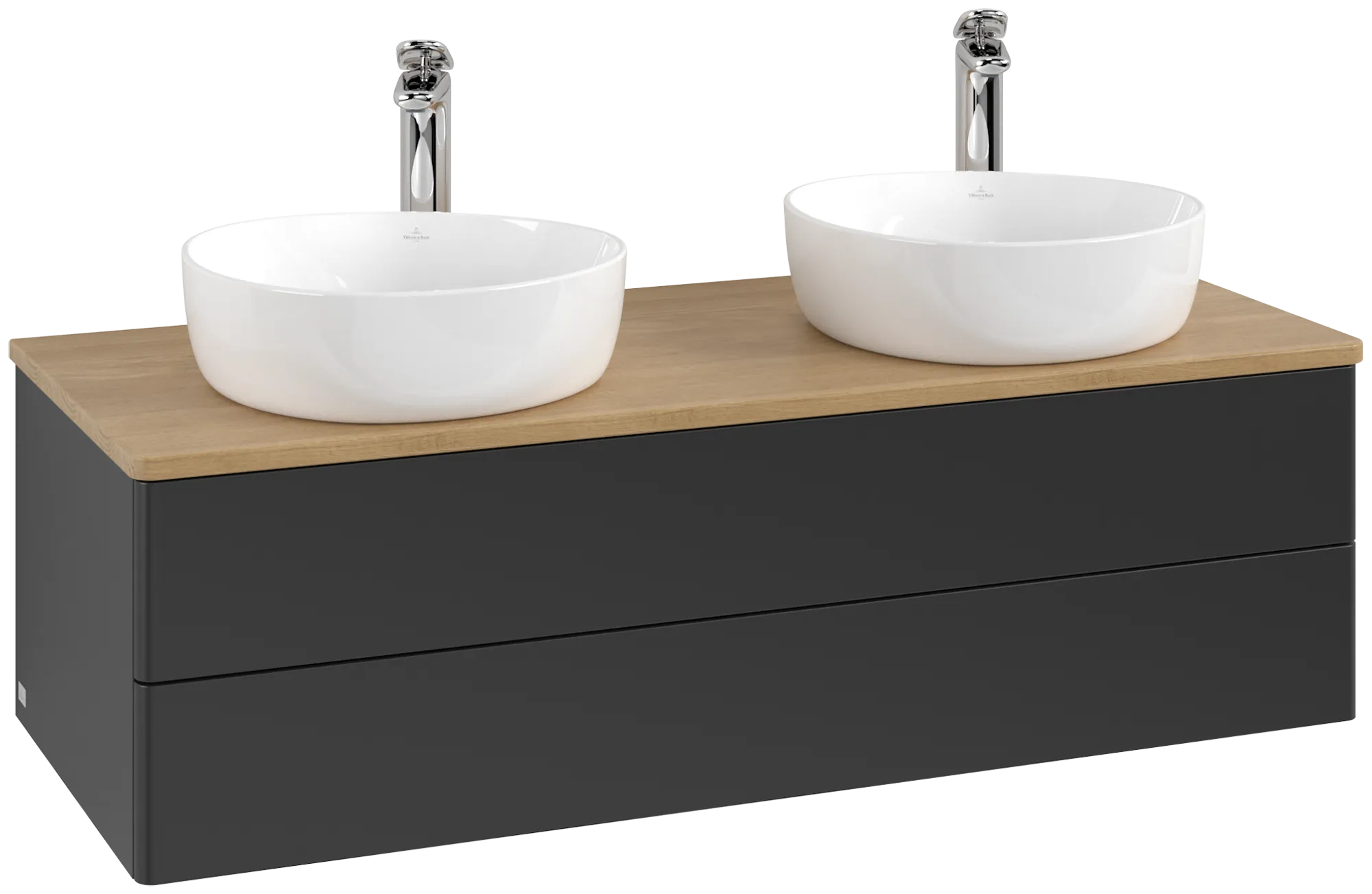 Bild von VILLEROY BOCH Antao Waschbeckenunterschrank, 2 Auszüge, 1200 x 360 x 500 mm, Front ohne Struktur, Black Matt Lacquer / Honey Oak #K24051PD