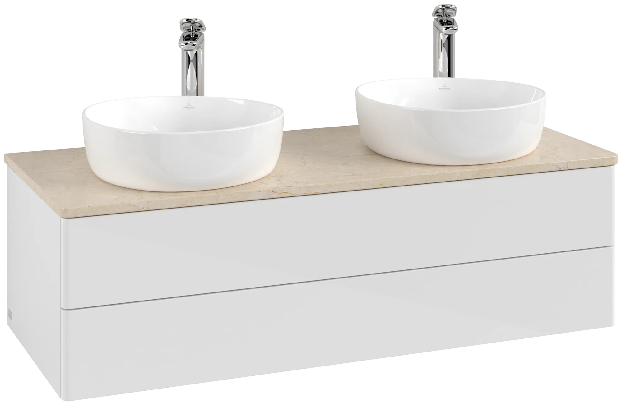 Bild von VILLEROY BOCH Antao Waschbeckenunterschrank, 2 Auszüge, 1200 x 360 x 500 mm, Front ohne Struktur, Glossy White Lacquer / Botticino #K24053GF