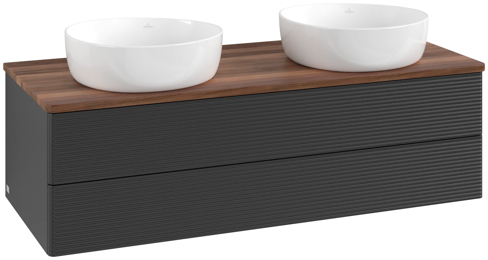 Bild von VILLEROY BOCH Antao Waschbeckenunterschrank, 2 Auszüge, 1200 x 360 x 500 mm, Front mit Struktur, Black Matt Lacquer / Warm Walnut #K24112PD