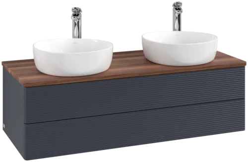 Bild von VILLEROY BOCH Antao Waschbeckenunterschrank, 2 Auszüge, 1200 x 360 x 500 mm, Front mit Struktur, Midnight Blue Matt Lacquer / Warm Walnut #K24152HG