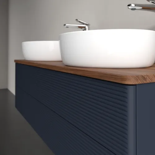 Bild von VILLEROY BOCH Antao Waschbeckenunterschrank, 2 Auszüge, 1200 x 360 x 500 mm, Front mit Struktur, Midnight Blue Matt Lacquer / Warm Walnut #K24152HG