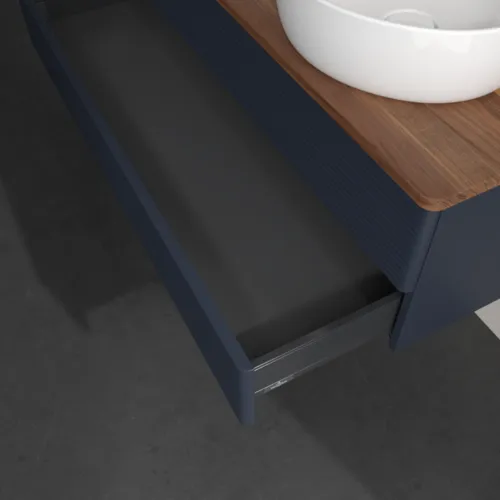 Bild von VILLEROY BOCH Antao Waschbeckenunterschrank, 2 Auszüge, 1200 x 360 x 500 mm, Front mit Struktur, Midnight Blue Matt Lacquer / Warm Walnut #K24152HG