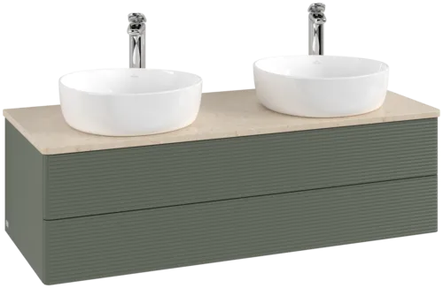 Bild von VILLEROY BOCH Antao Waschbeckenunterschrank, 2 Auszüge, 1200 x 360 x 500 mm, Front mit Struktur, Leaf Green Matt Lacquer / Botticino #K24153HL