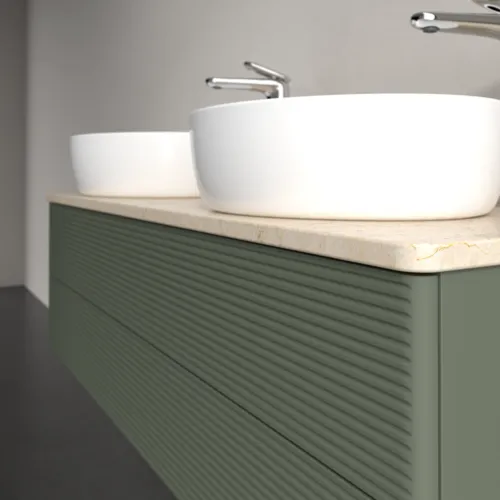 Bild von VILLEROY BOCH Antao Waschbeckenunterschrank, 2 Auszüge, 1200 x 360 x 500 mm, Front mit Struktur, Leaf Green Matt Lacquer / Botticino #K24153HL