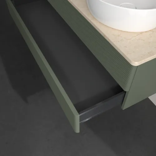Bild von VILLEROY BOCH Antao Waschbeckenunterschrank, 2 Auszüge, 1200 x 360 x 500 mm, Front mit Struktur, Leaf Green Matt Lacquer / Botticino #K24153HL